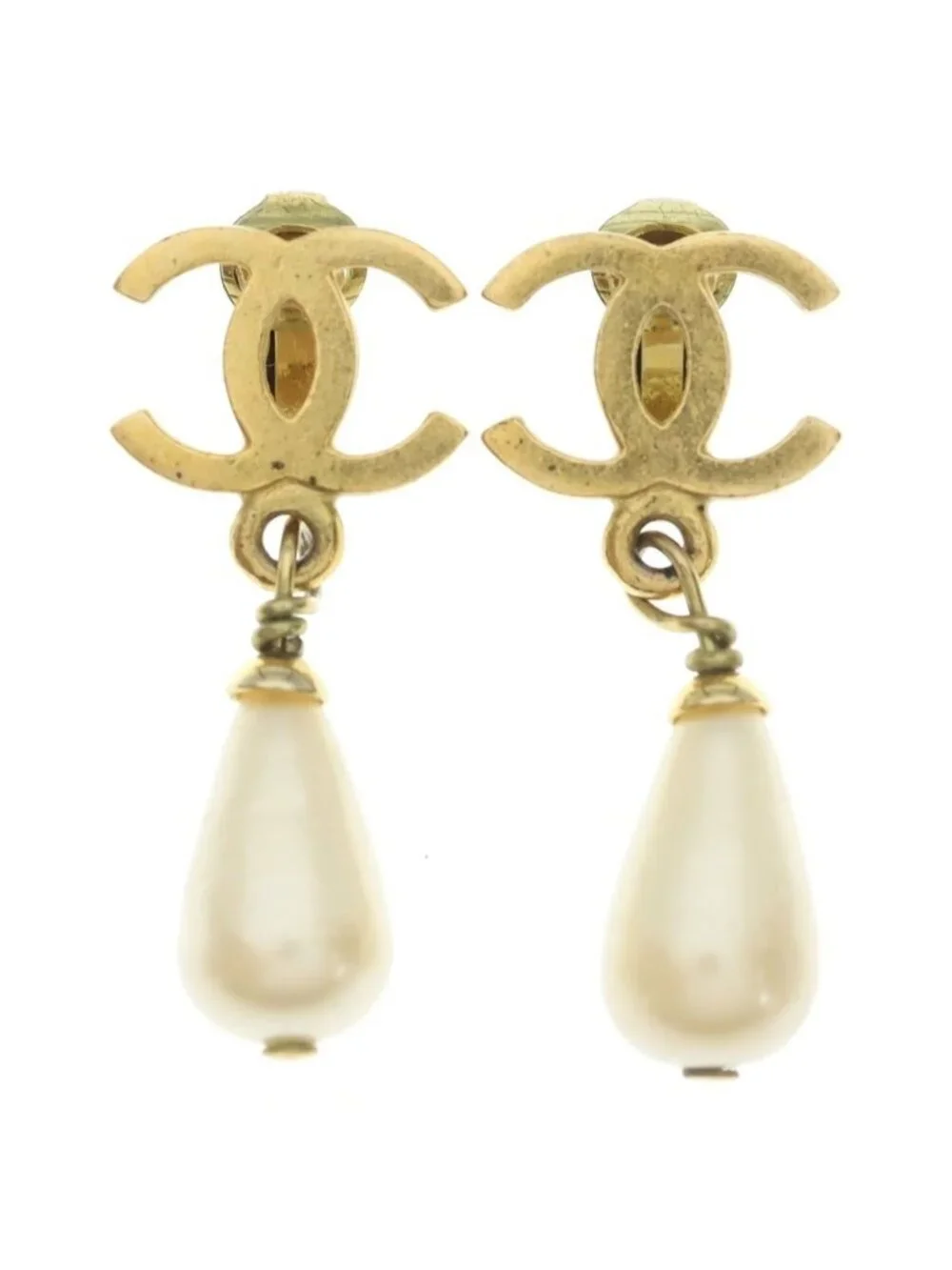 Chanel Faux Pearl Earrings Gold
